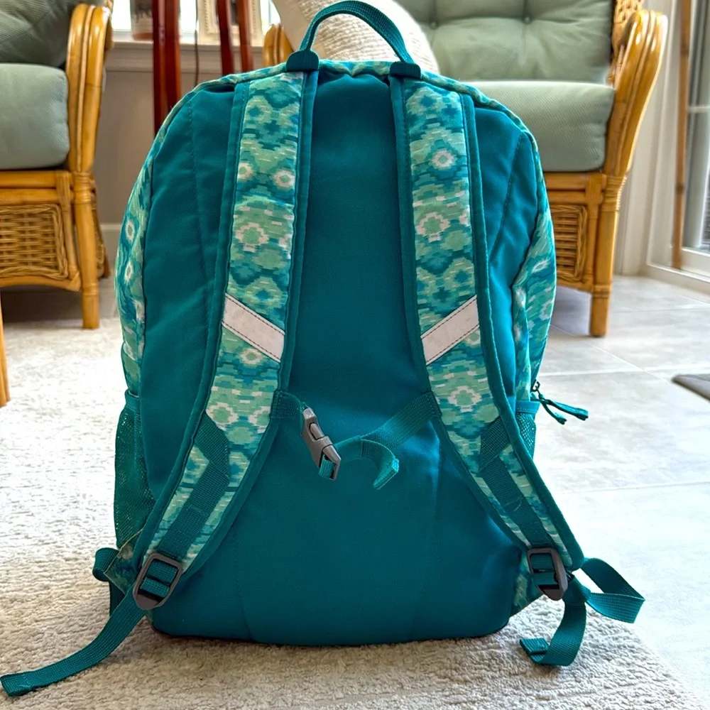 Gently Used- Lands' End Classmate Girls Turquoise Patterned Embroidered Backpack